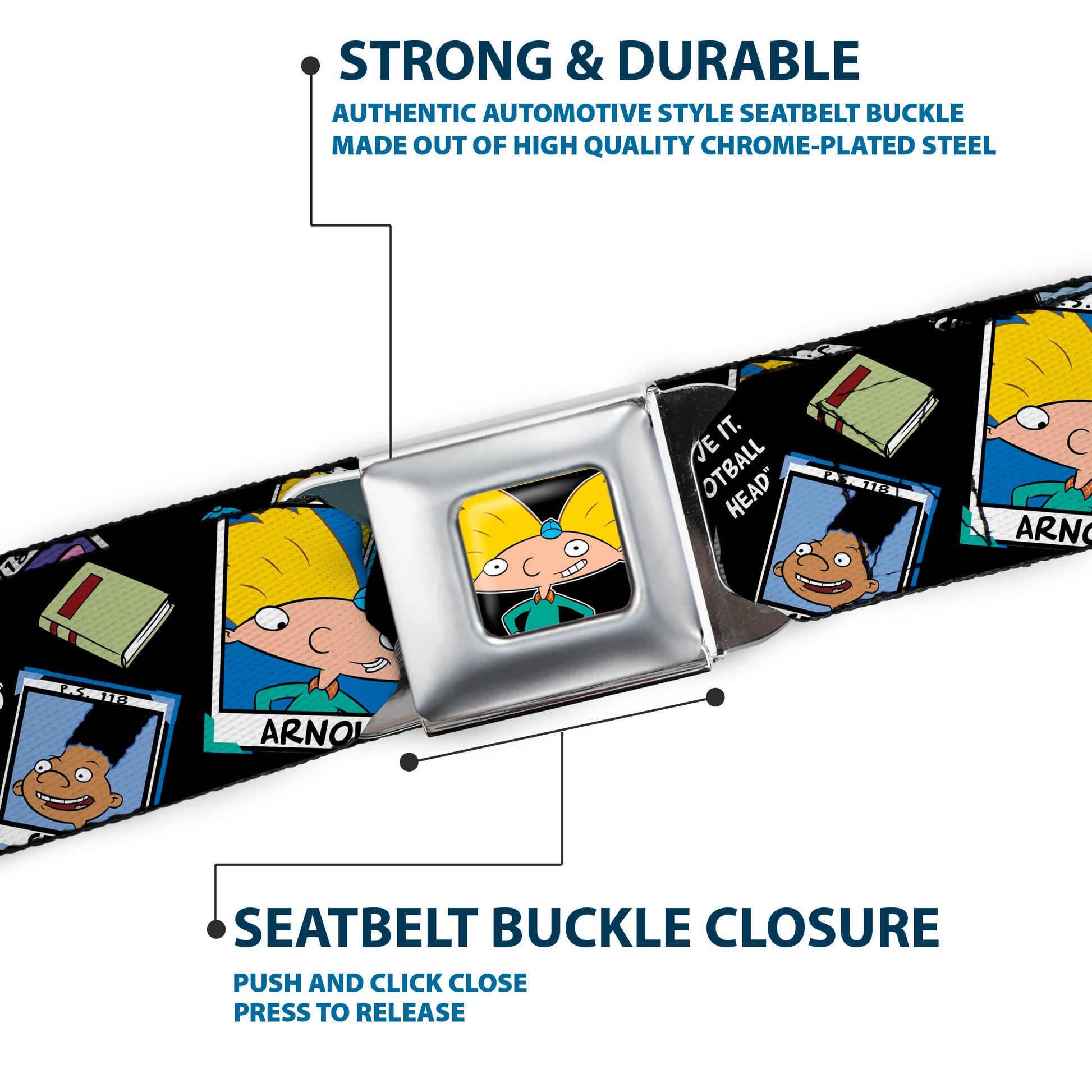 Arnold Pose Full Color Black Seatbelt Belt - Hey Arnold Class Pix/Quotes ARNOLD/GERALD/HELGA Webbing Seatbelt Belts Hey Arnold