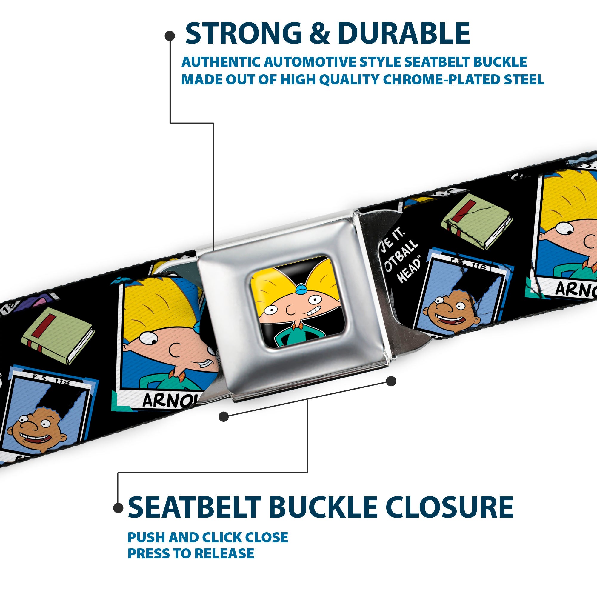 Arnold Pose Full Color Black Seatbelt Belt - Hey Arnold Class Pix/Quotes ARNOLD/GERALD/HELGA Webbing Seatbelt Belts Hey Arnold