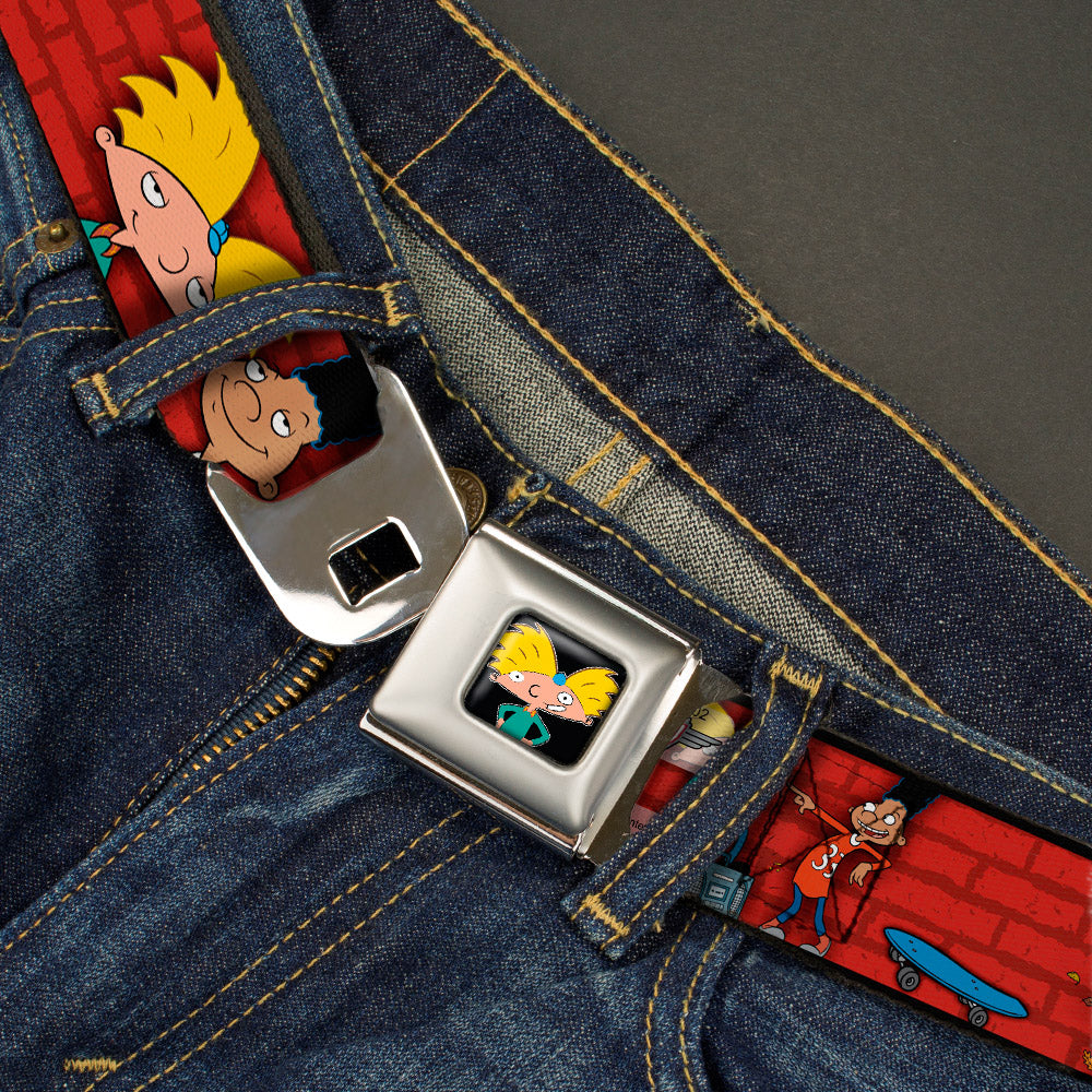 Arnold Pose Full Color Black Seatbelt Belt - Arnold & Gerald Poses Brick Wall Webbing Seatbelt Belts Hey Arnold