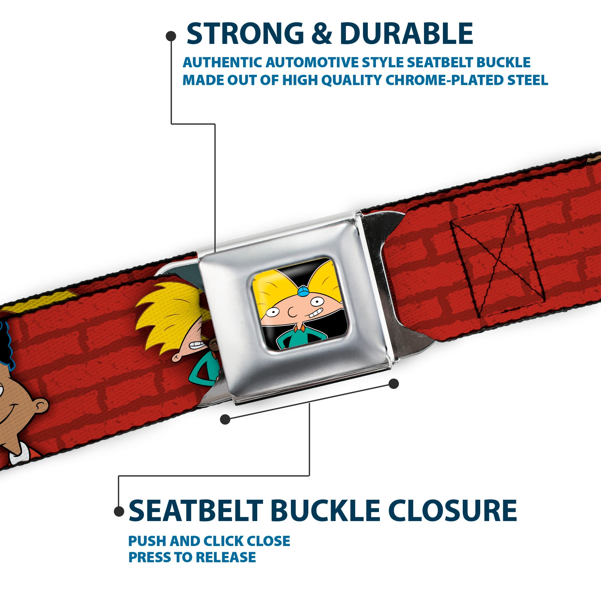 Arnold Pose Full Color Black Seatbelt Belt - Arnold & Gerald Poses Brick Wall Webbing Seatbelt Belts Hey Arnold
