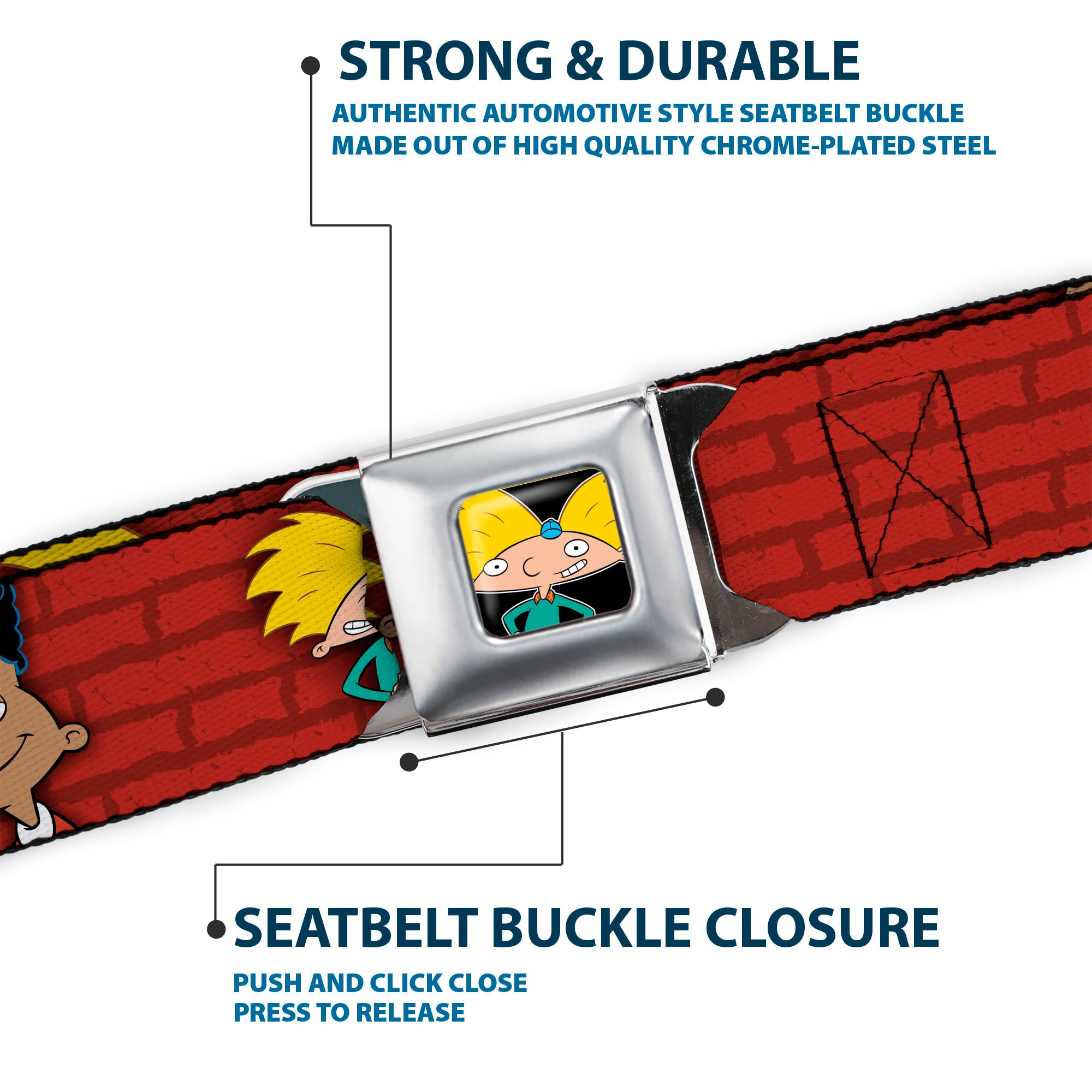 Arnold Pose Full Color Black Seatbelt Belt - Arnold & Gerald Poses Brick Wall Webbing Seatbelt Belts Hey Arnold