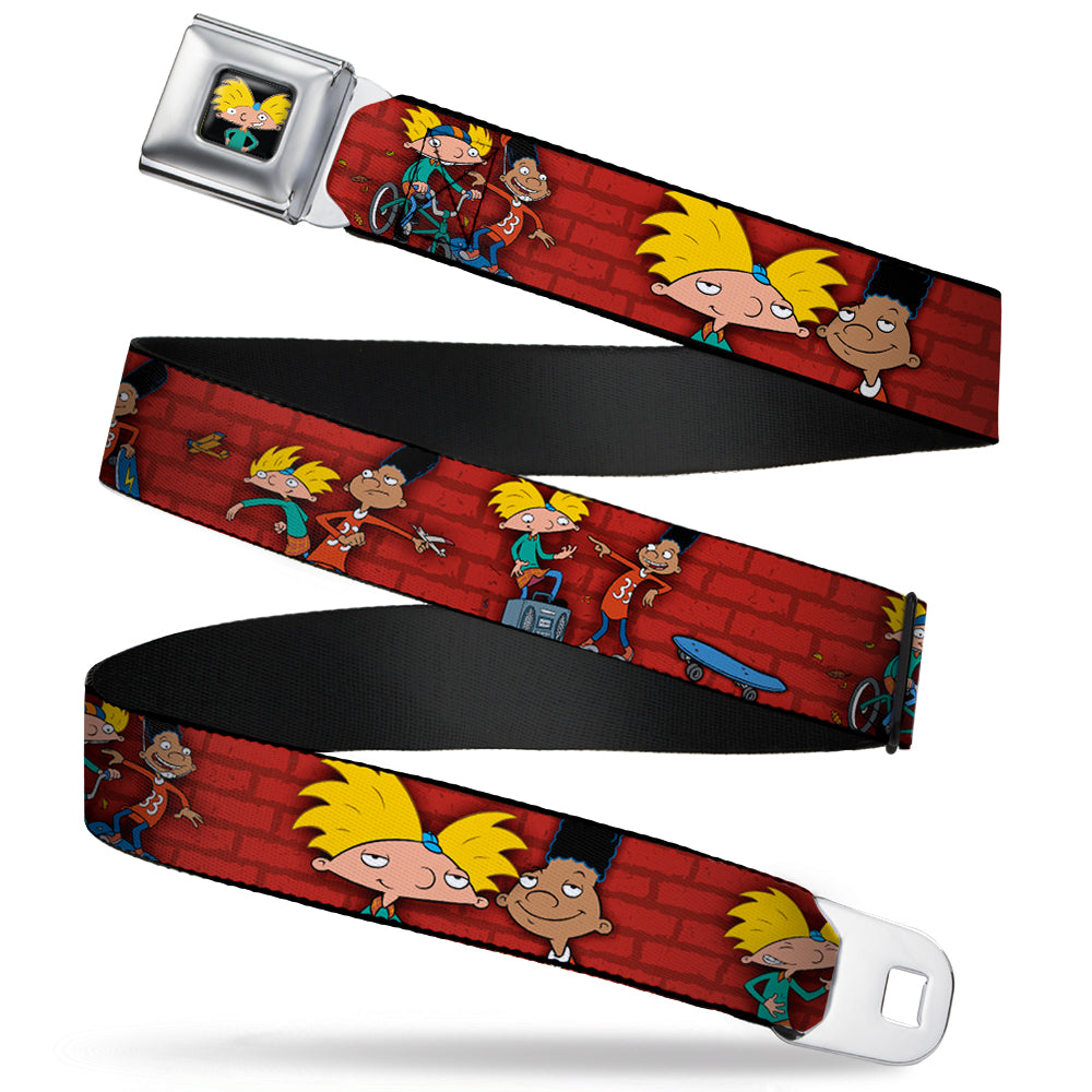Arnold Pose Full Color Black Seatbelt Belt - Arnold & Gerald Poses Brick Wall Webbing Seatbelt Belts Hey Arnold