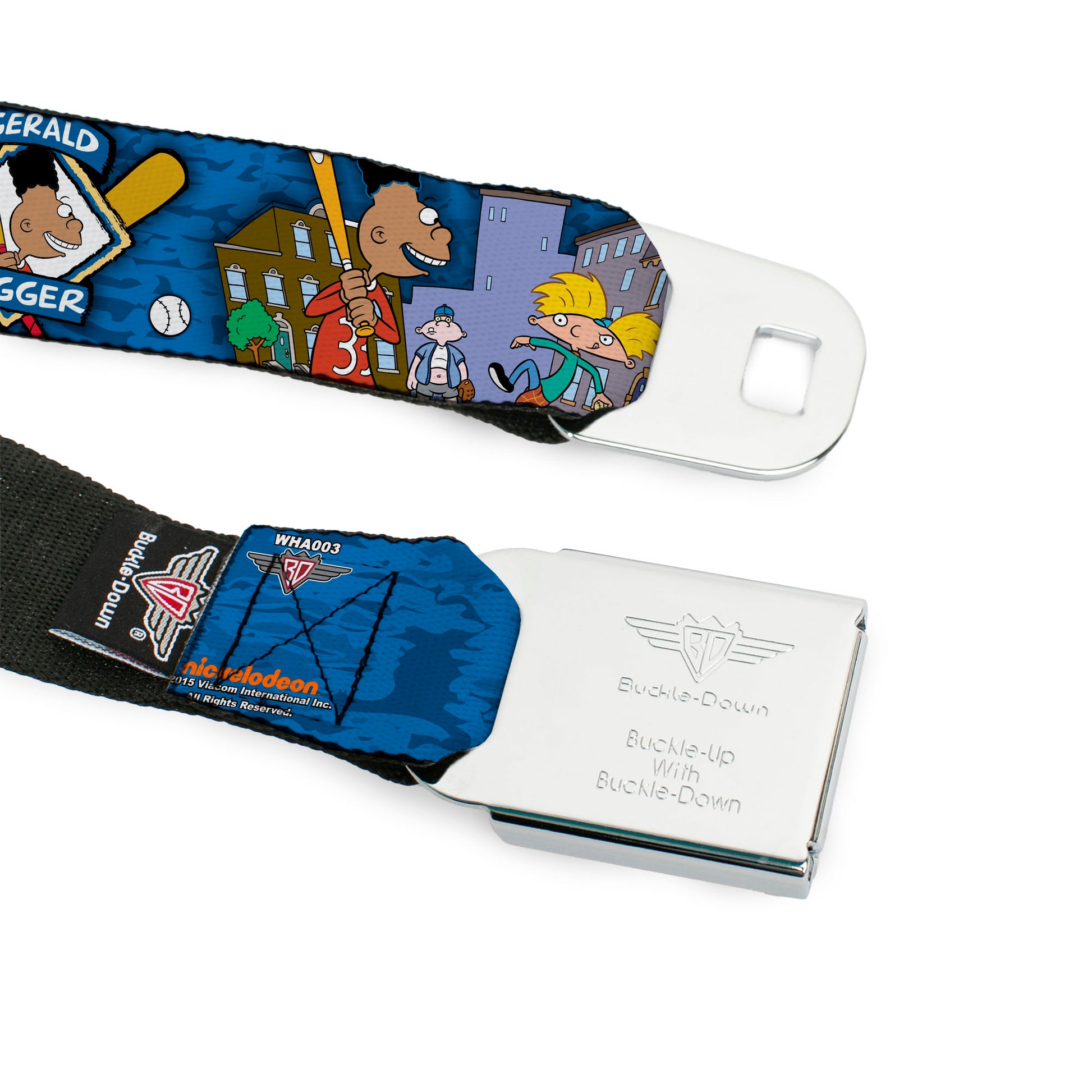 Arnold Pose Full Color Black Seatbelt Belt - Arnold ALL-STAR/Gerald SLUGGER Baseball Poses Blue Webbing Seatbelt Belts Hey Arnold