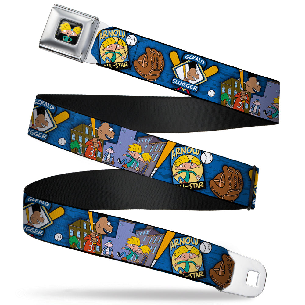 Arnold Pose Full Color Black Seatbelt Belt - Arnold ALL-STAR/Gerald SLUGGER Baseball Poses Blue Webbing Seatbelt Belts Hey Arnold