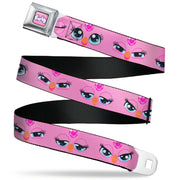 FURBY Title Logo Full Color Pink/Purple/White Seatbelt Belt - Furby Eye Expressions Close-Up Pink Webbing Seatbelt Belts Furby