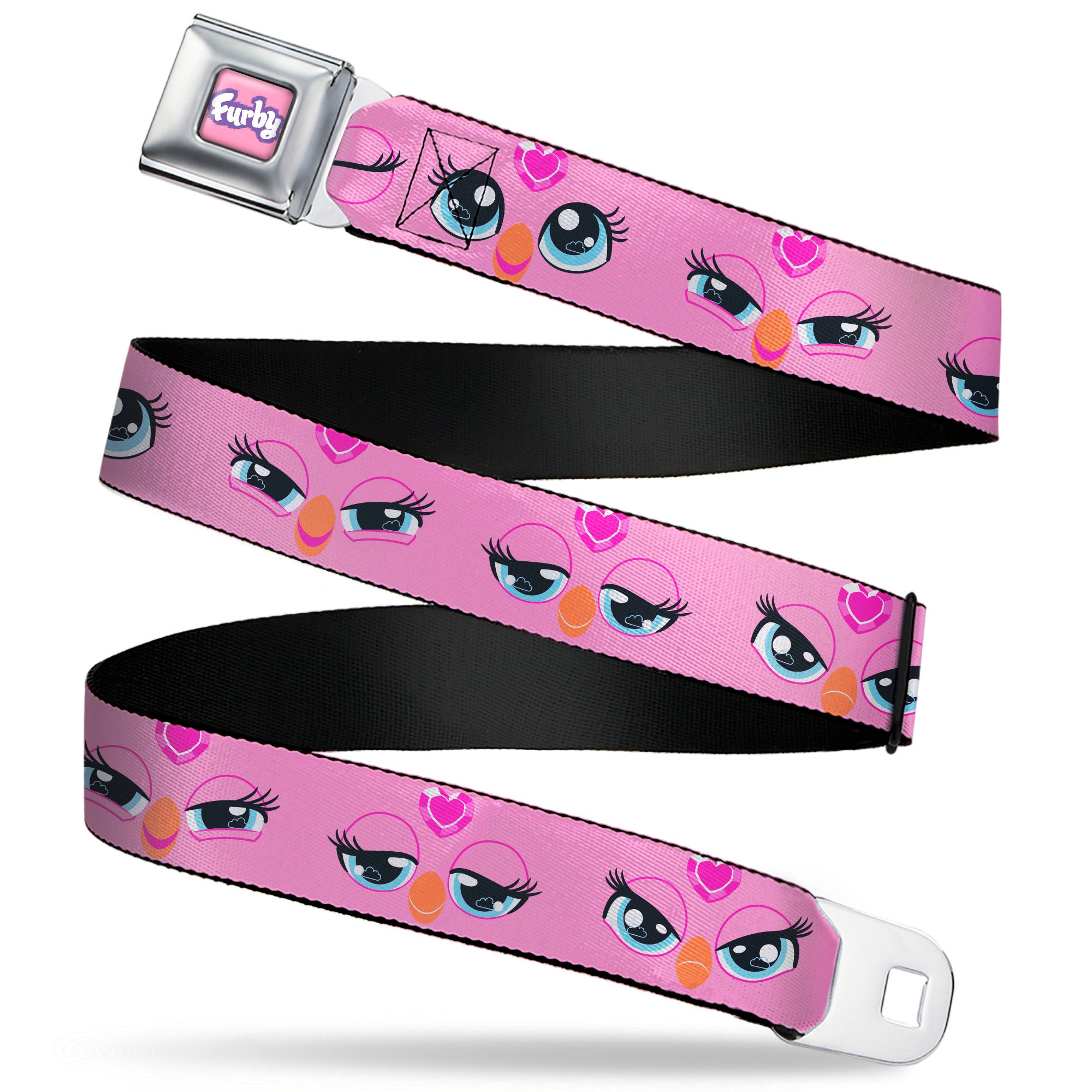 FURBY Title Logo Full Color Pink/Purple/White Seatbelt Belt - Furby Eye Expressions Close-Up Pink Webbing Seatbelt Belts Furby
