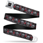 SKELANIMALS Title Logo Full Color Black/White/Red Seatbelt Belt - Skelanimals Five Animals and Face Logo Plaid Black/Red/White Webbing Seatbelt Belts Skelanimals