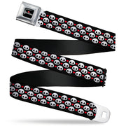 SKELANIMALS Title Logo Full Color Black/White/Red Seatbelt Belt - Skelanimals Face Logo and Heart Black/White/Red Webbing Seatbelt Belts Skelanimals