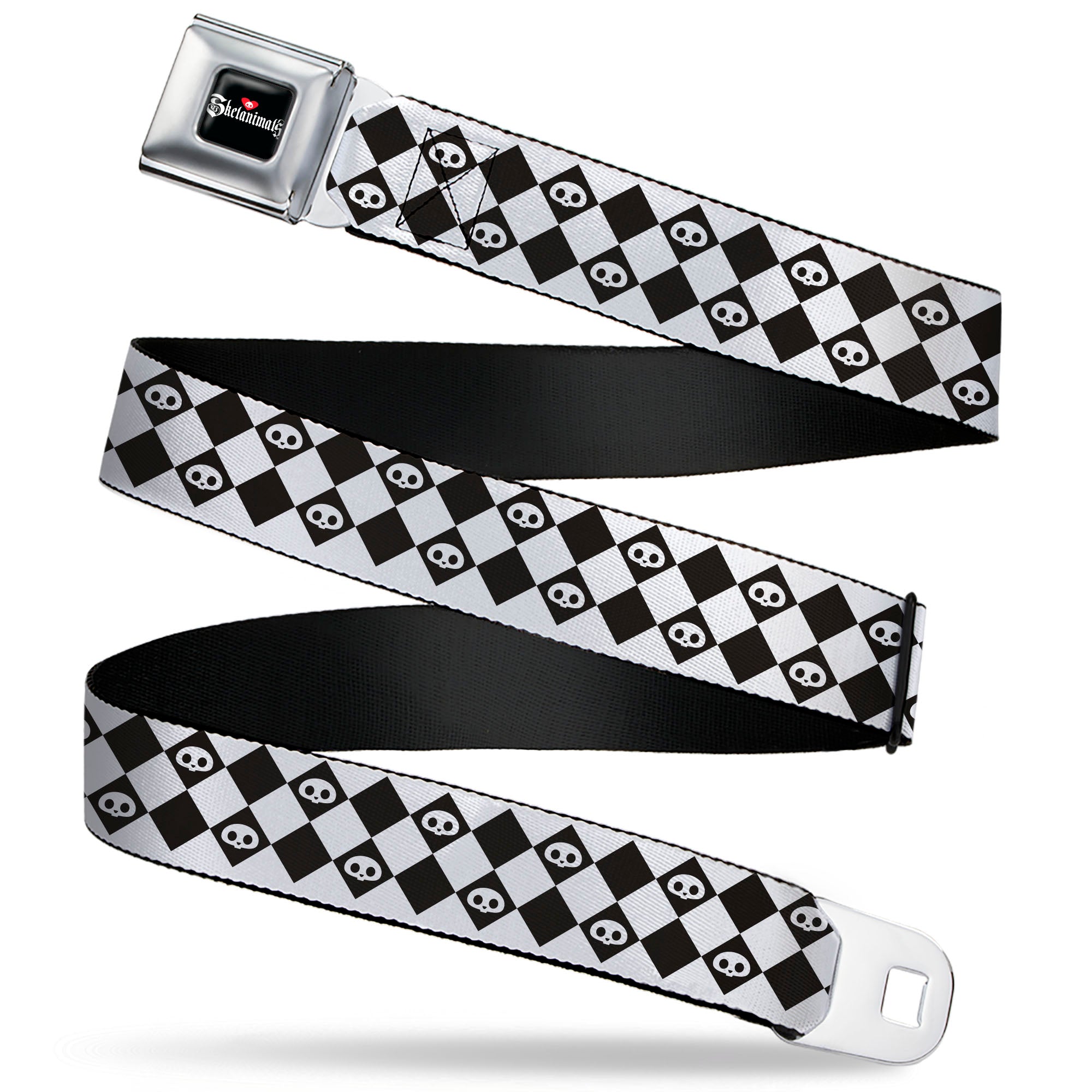 SKELANIMALS Title Logo Full Color Black/White/Red Seatbelt Belt - Skelanimals Face Logo Checker White/Black Webbing Seatbelt Belts Skelanimals