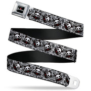 SKELANIMALS Title Logo Full Color Black/White/Red Seatbelt Belt - Skelanimals Diego the Bat Pose Lace Print White/Black Webbing Seatbelt Belts Skelanimals
