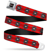 SKELANIMALS Title Logo Full Color Black/White/Red Seatbelt Belt - Skelanimals Face Logo Plaid Red/Black/White Webbing Seatbelt Belts Skelanimals