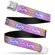 FURBY Title Logo Full Color White/Purple Seatbelt Belt - FURBY Title Logo Fur Print White/Lavender/Purple Webbing Seatbelt Belts Furby