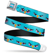 FURBY Title Logo Full Color Teal/Lavender/White Seatbelt Belt - Furby Eye Expressions Close-Up Teal Webbing Seatbelt Belts Furby