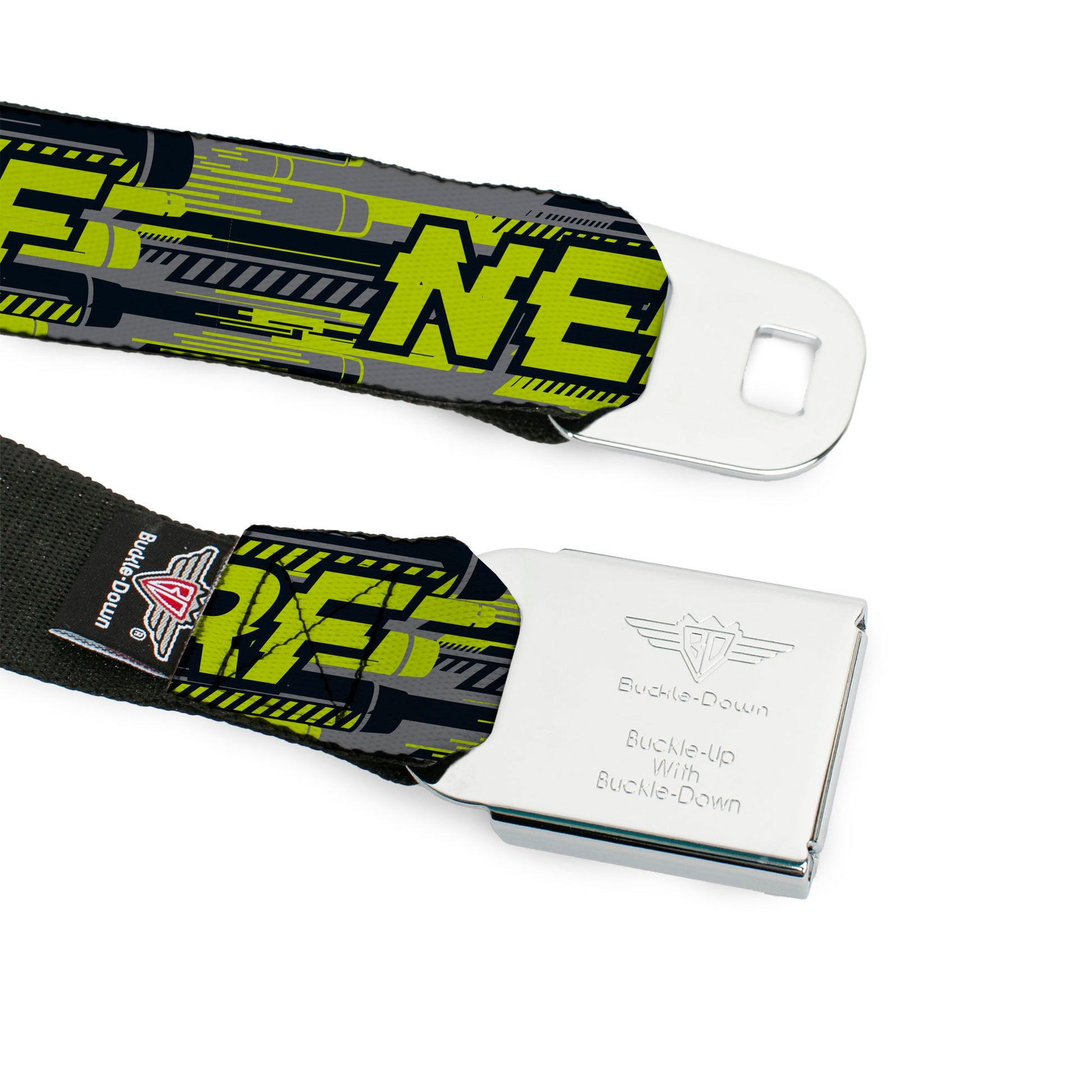 NERF Logo Full Color White/Red/Yellow Seatbelt Belt - NERF Text Glitch Logo Gray/Yellow/Black Webbing Seatbelt Belts Nerf