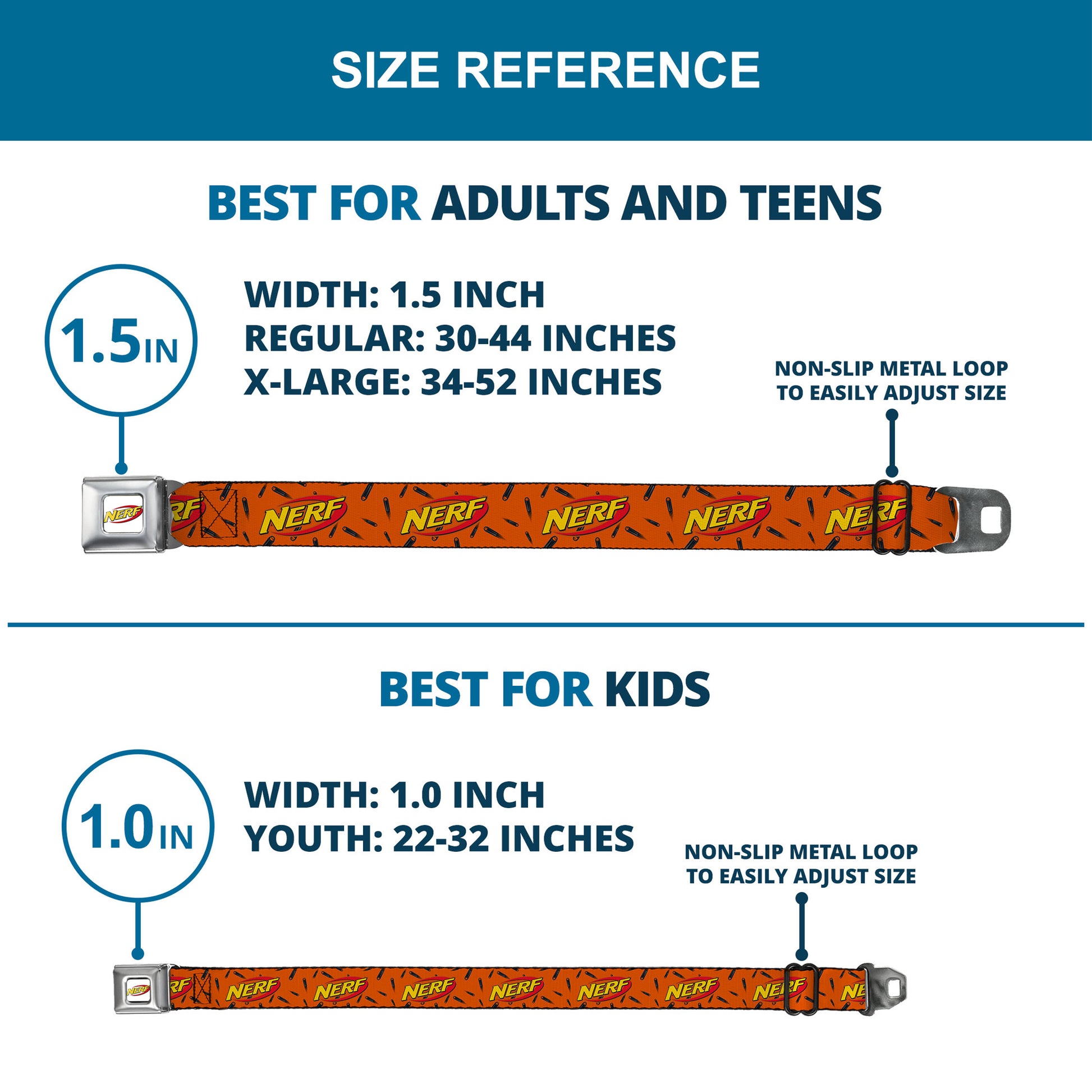 NERF Logo Full Color White/Red/Yellow Seatbelt Belt - NERF Logo Darts Scattered Orange/Black Webbing Seatbelt Belts Nerf