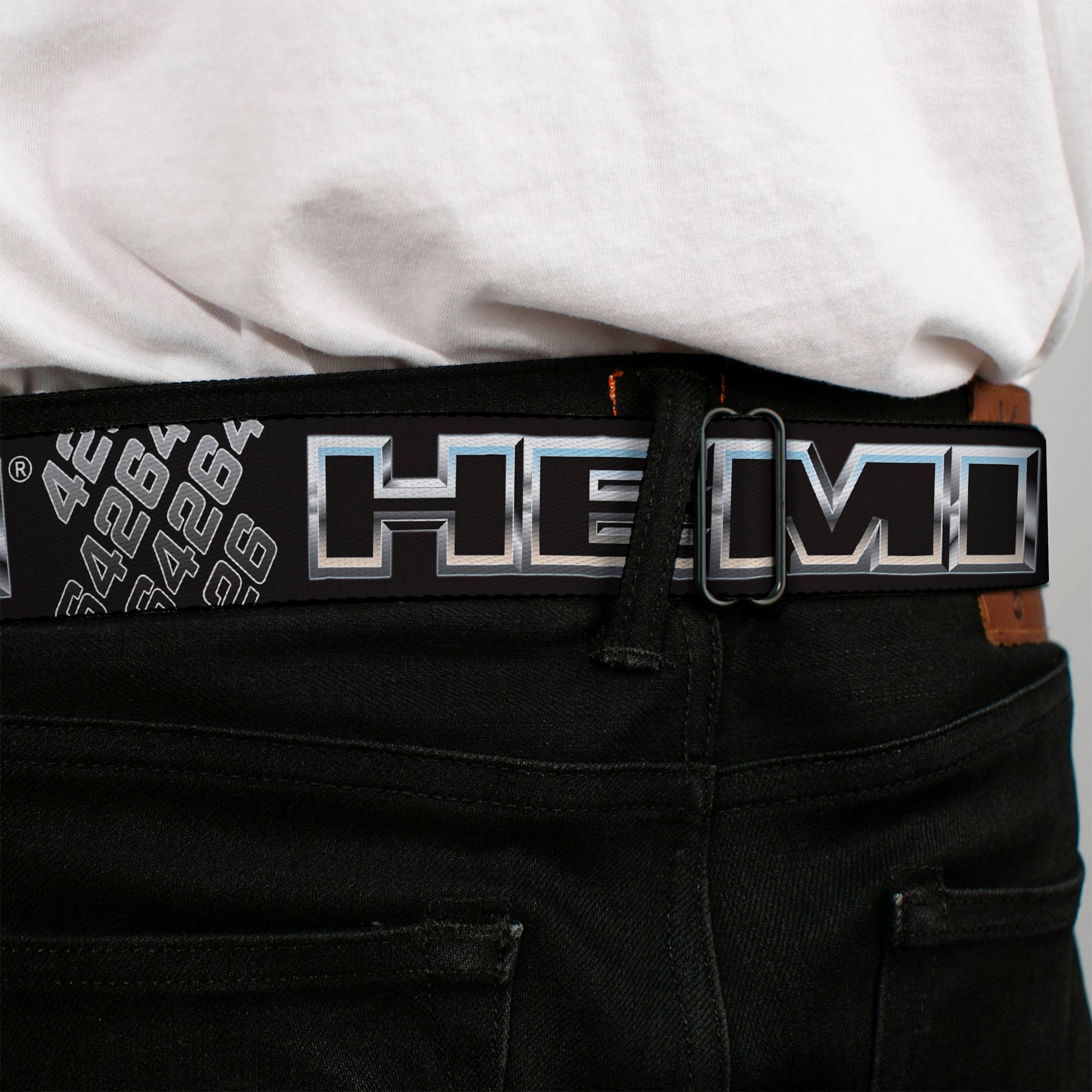 HEMI Bold Full Color Black/White Seatbelt Belt - HEMI Bold Outline 392/426 Black/Silver-Fade Webbing Seatbelt Belts Hemi