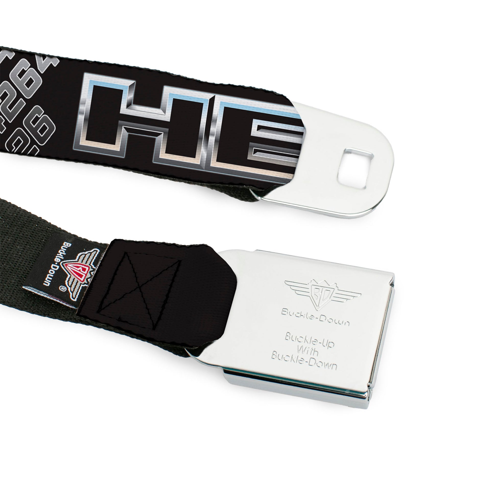 HEMI Bold Full Color Black/White Seatbelt Belt - HEMI Bold Outline 392/426 Black/Silver-Fade Webbing Seatbelt Belts Hemi