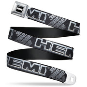 HEMI Bold Full Color Black/White Seatbelt Belt - HEMI Bold Outline 392/426 Black/Silver-Fade Webbing Seatbelt Belts Hemi