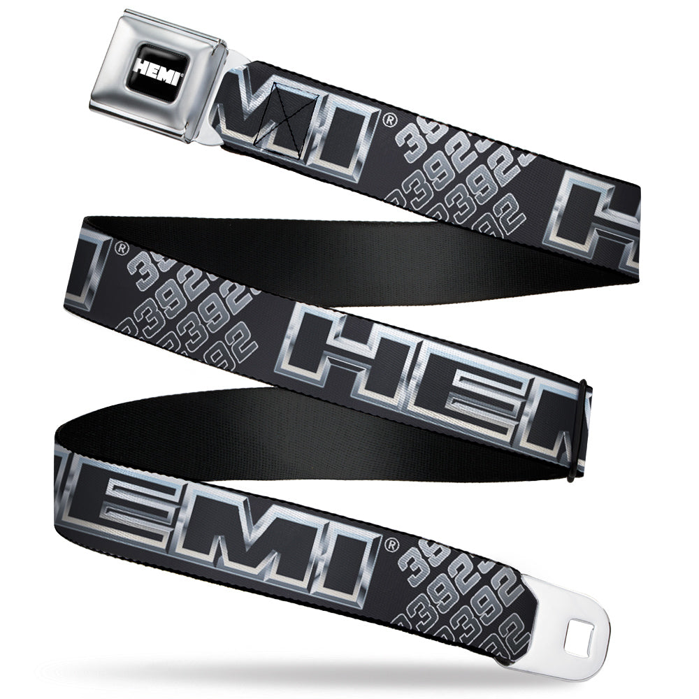 HEMI Bold Full Color Black/White Seatbelt Belt - HEMI Bold Outline 392/426 Black/Silver-Fade Webbing Seatbelt Belts Hemi