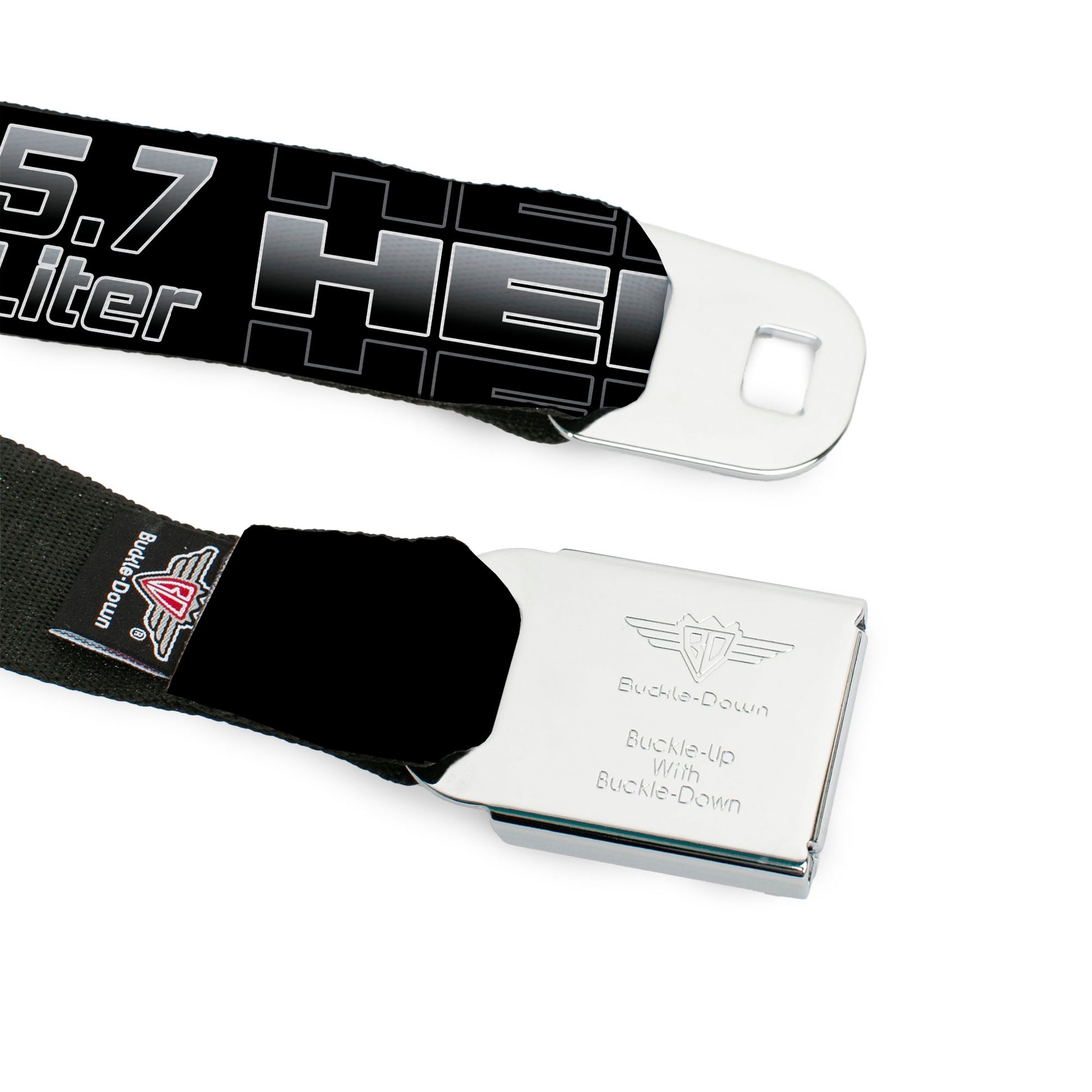 HEMI Bold Full Color Black/White Seatbelt Belt - HEMI 5.7 LITER Black/White/Silver-Fade Webbing Seatbelt Belts Hemi