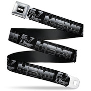 HEMI Bold Full Color Black/White Seatbelt Belt - HEMI 5.7 LITER Black/White/Silver-Fade Webbing Seatbelt Belts Hemi
