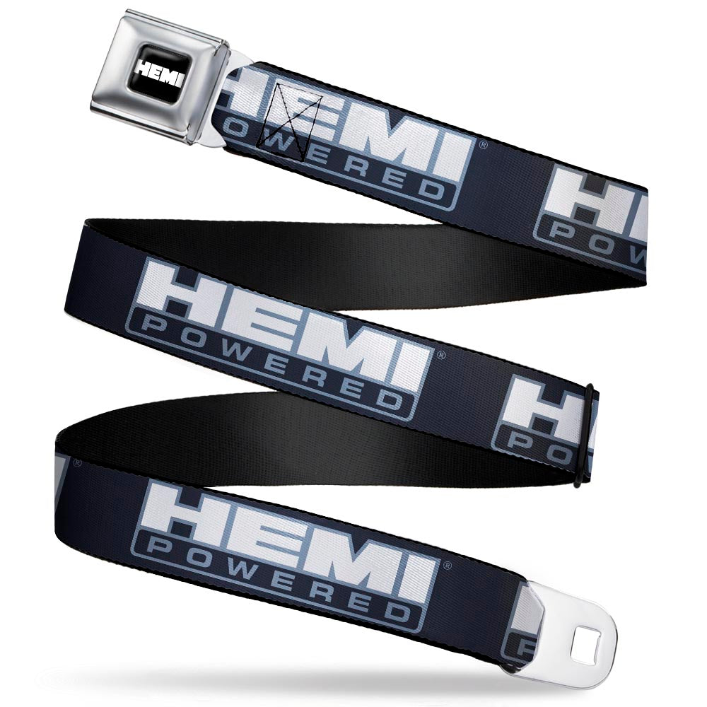 HEMI Bold Full Color Black/White Seatbelt Belt - HEMI POWERED Logo Black/Gray/White Webbing Seatbelt Belts Hemi