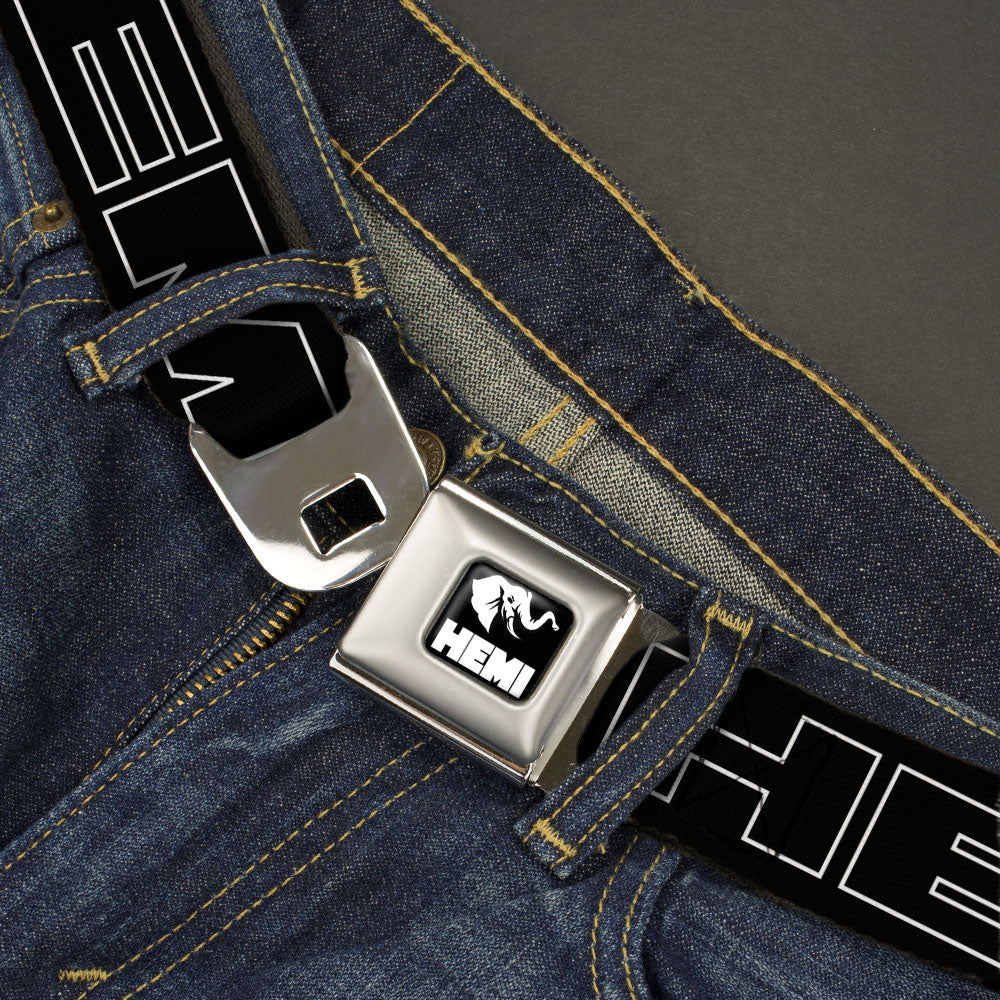 HEMI Elephant Logo Full Color Black/White Seatbelt Belt - HEMI Bold Outline Black/White Webbing Seatbelt Belts Hemi