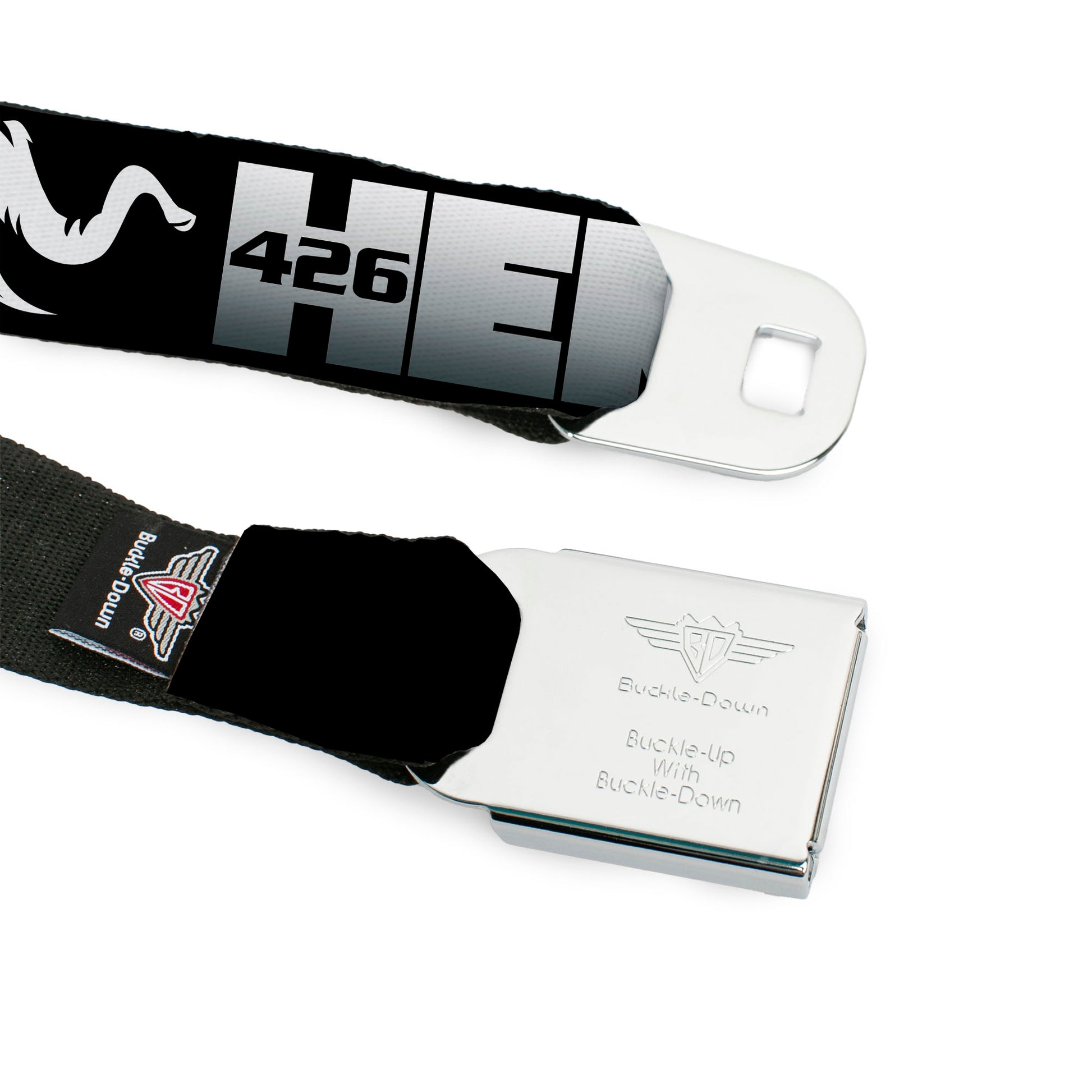 HEMI Elephant Logo Full Color Black/White Seatbelt Belt - HEMI 426/Elephant Logo 50 YEARS Black/White/Silver-Fade Webbing Seatbelt Belts Hemi