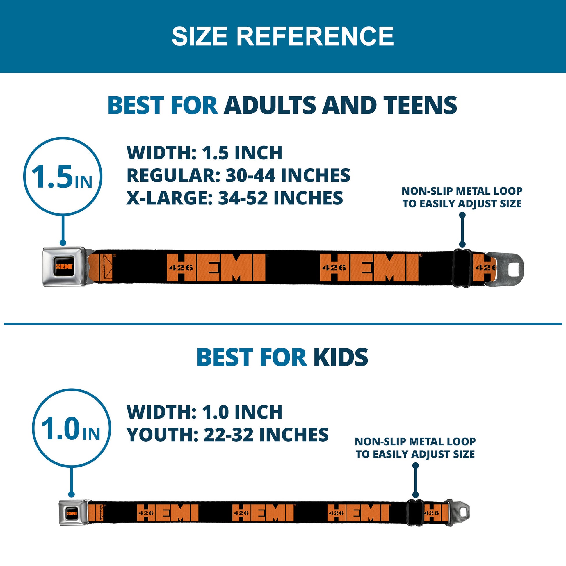 HEMI 426 Logo Full Color Black Orange Seatbelt Belt - HEMI 426 Logo Repeat Black/Orange Webbing Seatbelt Belts Hemi