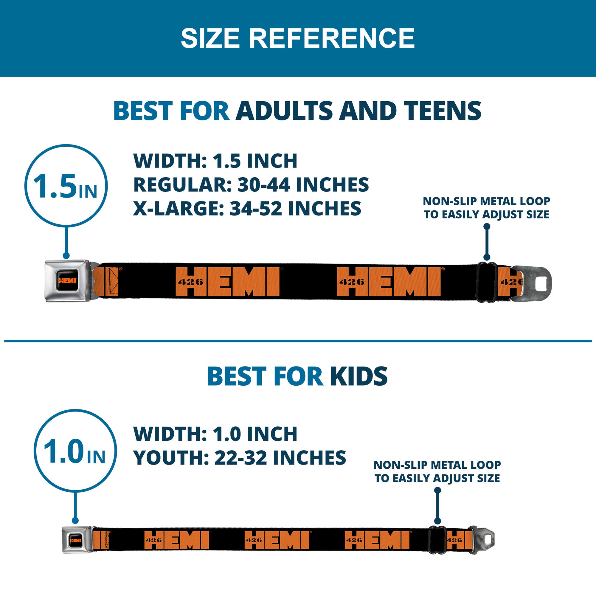 HEMI 426 Logo Full Color Black Orange Seatbelt Belt - HEMI 426 Logo Repeat Black/Orange Webbing Seatbelt Belts Hemi