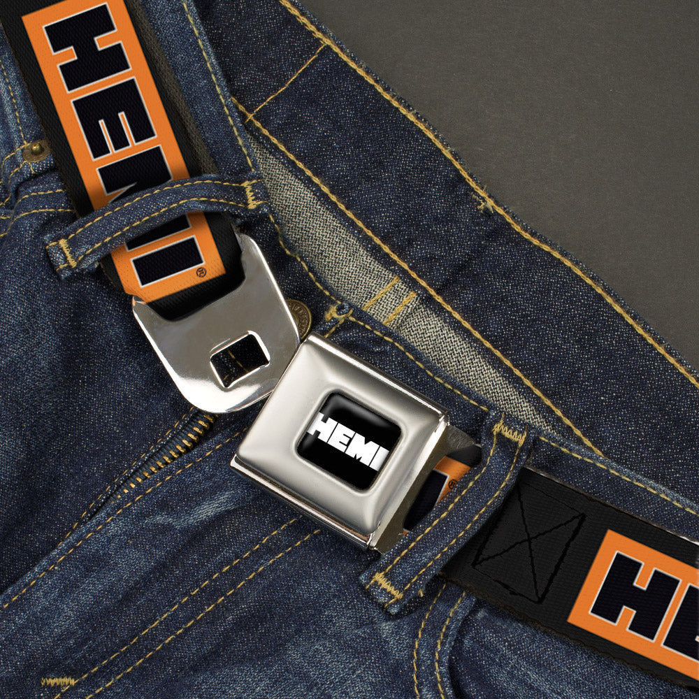 HEMI Bold Full Color Black/Orange/White/Black Seatbelt Belt - HEMI Bold Black/Orange/White/Black Webbing Seatbelt Belts Hemi