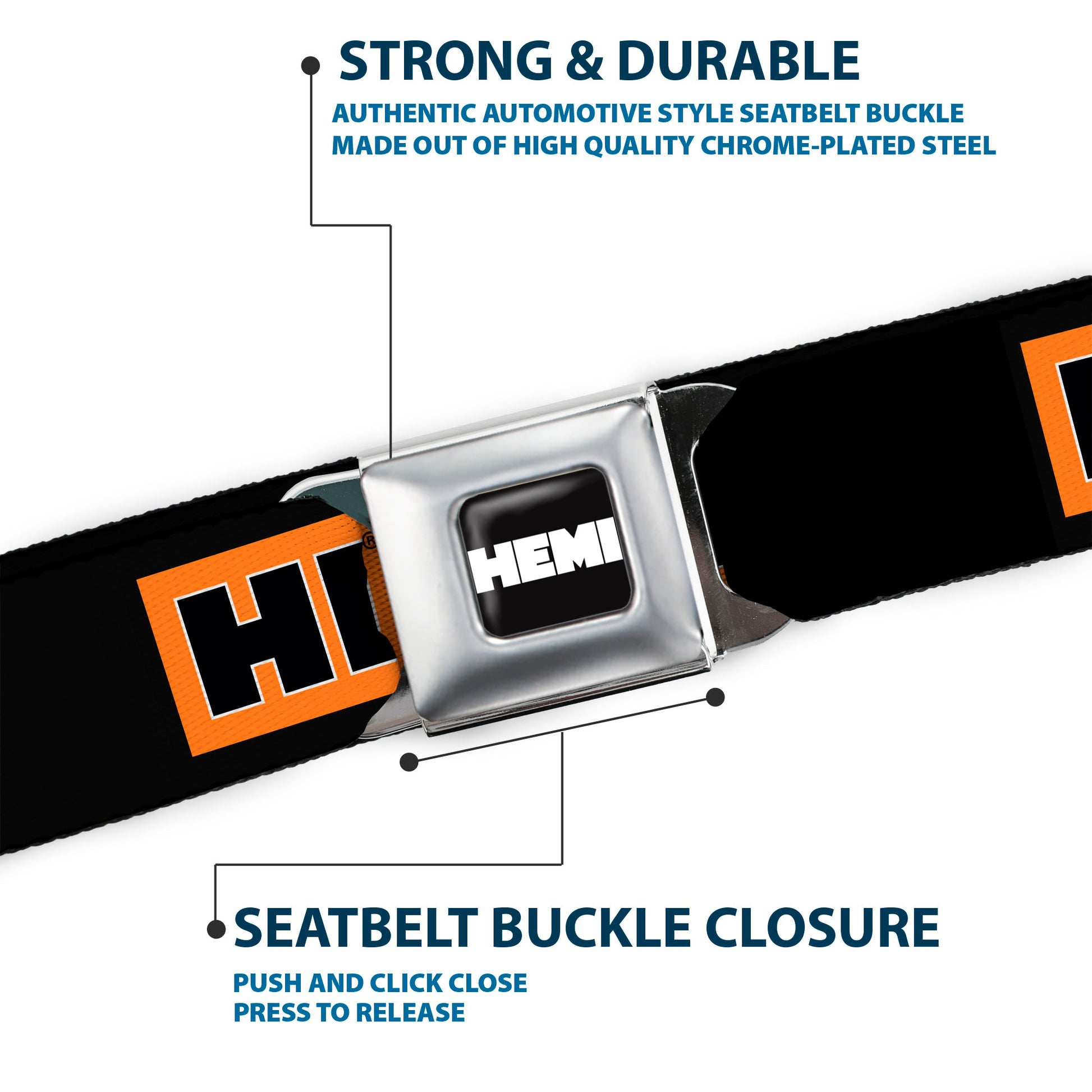 HEMI Bold Full Color Black/Orange/White/Black Seatbelt Belt - HEMI Bold Black/Orange/White/Black Webbing Seatbelt Belts Hemi