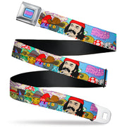 HOMIES IN DREAMLAND BY CHEECH & CHONG Title Logo Full Color Blue/Purples Seatbelt Belt - HOMIES IN DREAMLAND Title Logo Cheech and Chong with Homies Characters Blue Webbing Seatbelt Belts Homies in Dreamland by Cheech & Chong