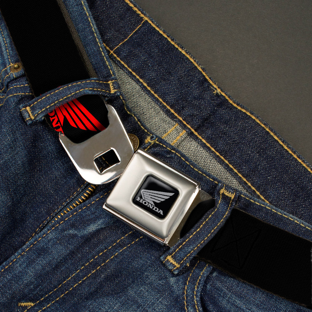 Honda Motorcycle Black Silver Seatbelt Belt - HONDA Motorcycle Logo Black/Red Webbing Seatbelt Belts Honda Motorsports