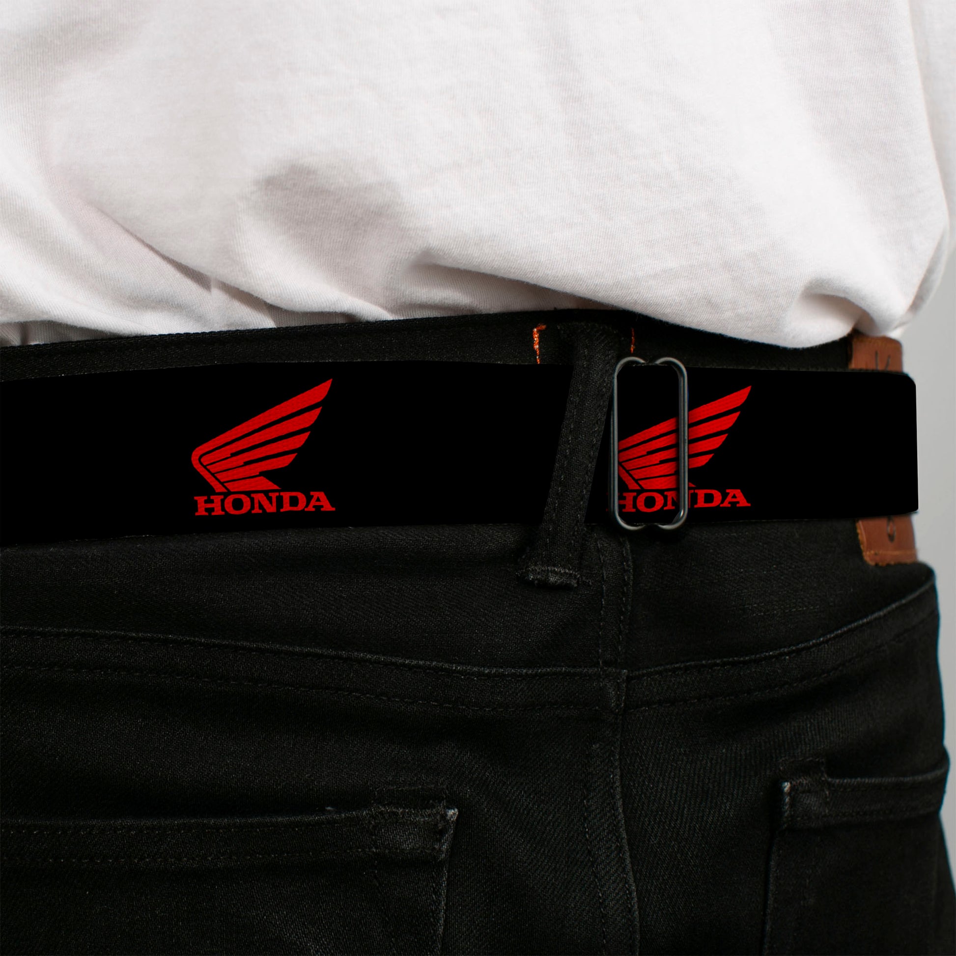 Honda Motorcycle Black Silver Seatbelt Belt - HONDA Motorcycle Logo Black/Red Webbing Seatbelt Belts Honda Motorsports