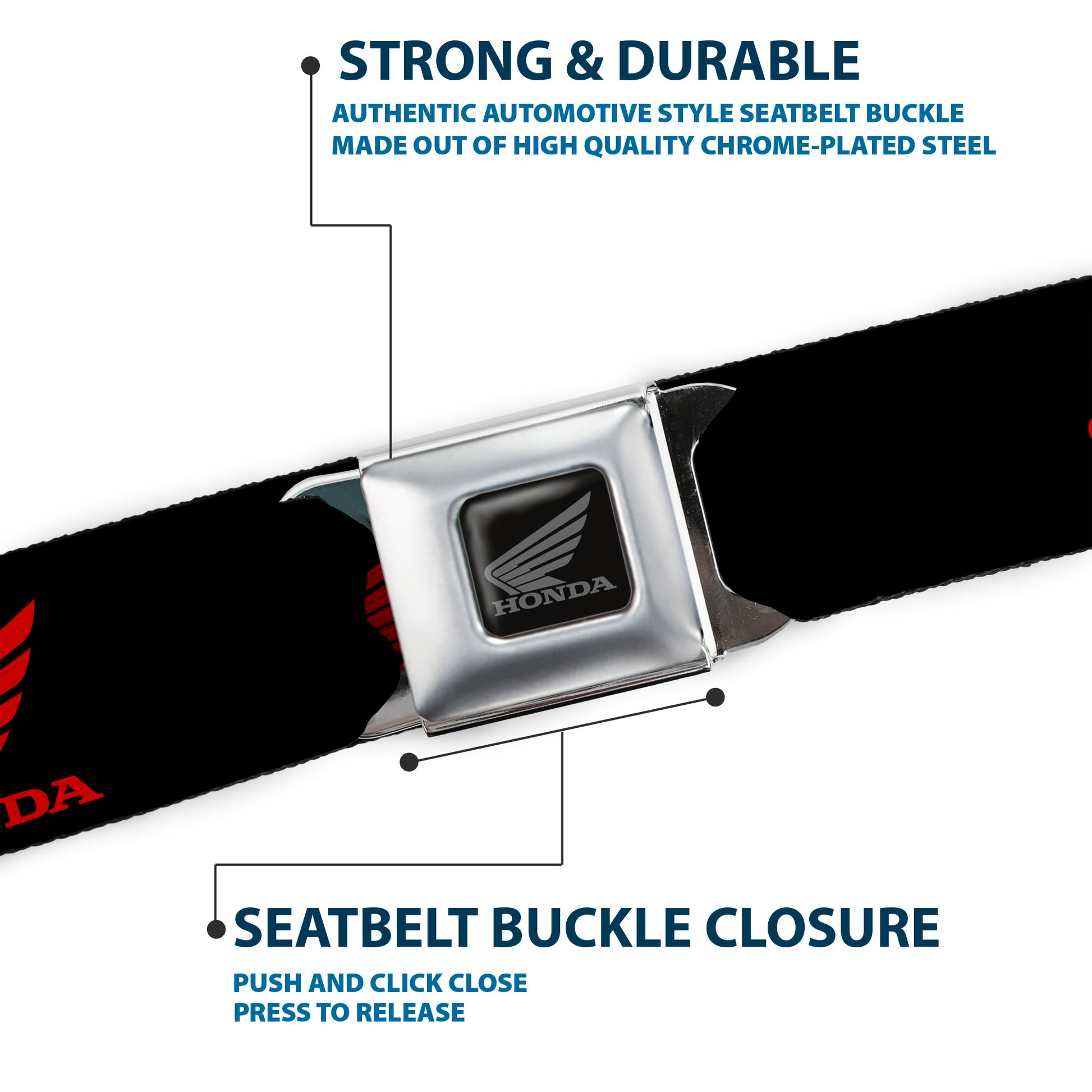 Honda Motorcycle Black Silver Seatbelt Belt - HONDA Motorcycle Logo Black/Red Webbing Seatbelt Belts Honda Motorsports