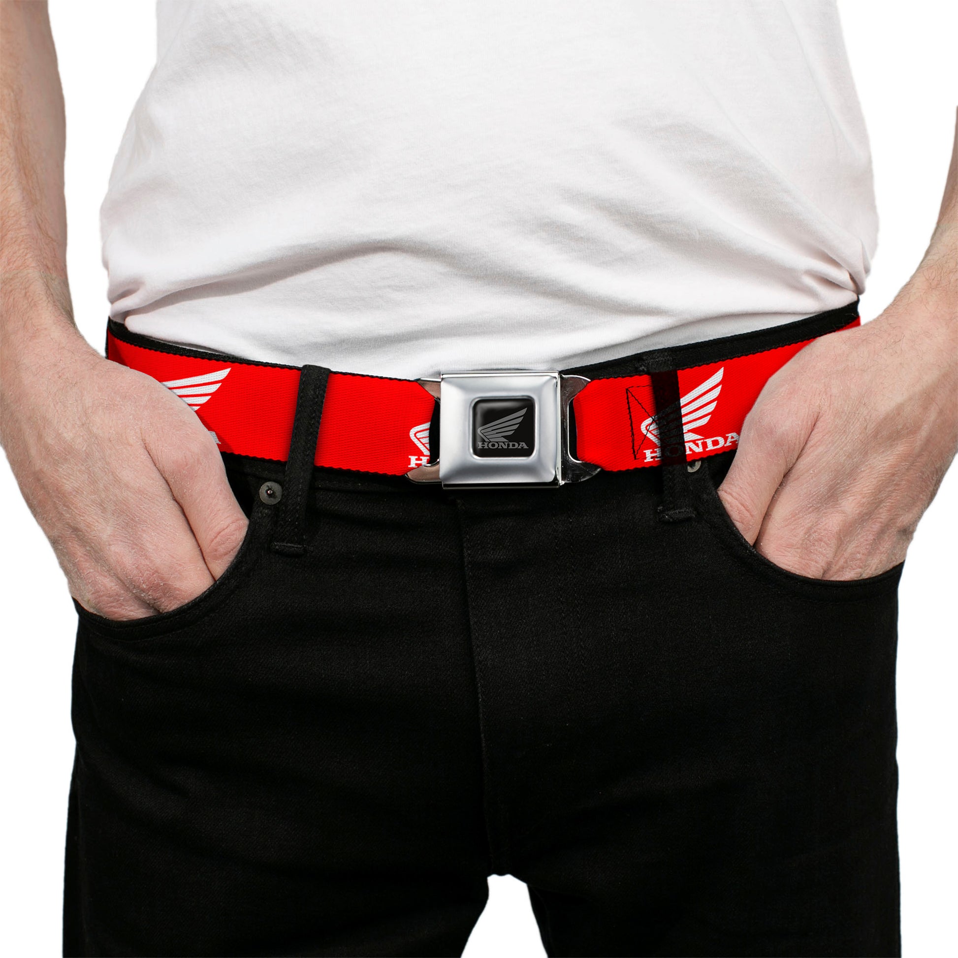 Honda Motorcycle Black Silver Seatbelt Belt - HONDA Motorcycle Logo Red/White Webbing Seatbelt Belts Honda Motorsports
