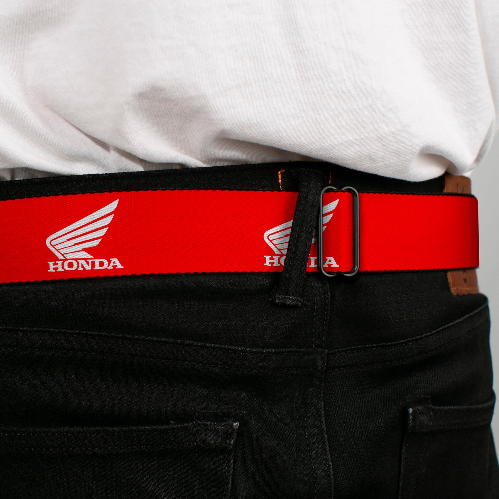 Honda Motorcycle Black Silver Seatbelt Belt - HONDA Motorcycle Logo Red/White Webbing Seatbelt Belts Honda Motorsports