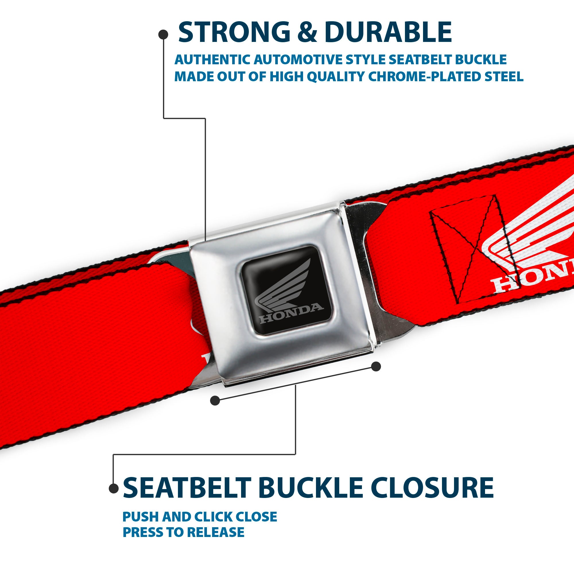 Honda Motorcycle Black Silver Seatbelt Belt - HONDA Motorcycle Logo Red/White Webbing Seatbelt Belts Honda Motorsports