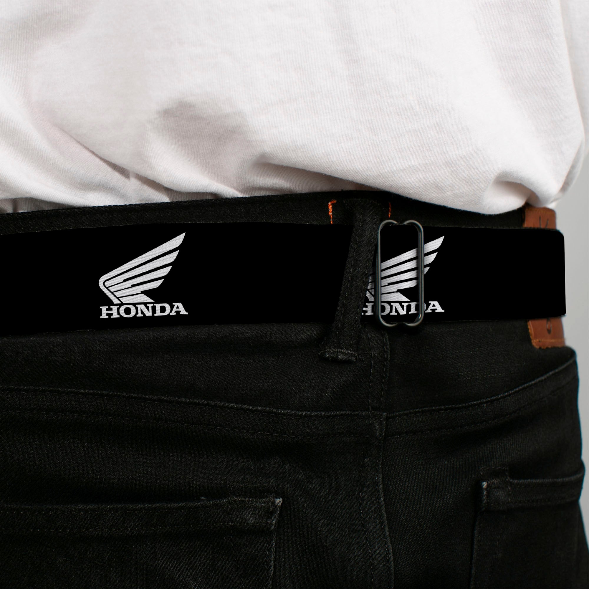 Honda Motorcycle Black Silver Seatbelt Belt - HONDA Motorcycle Logo Black/White Webbing Seatbelt Belts Honda Motorsports