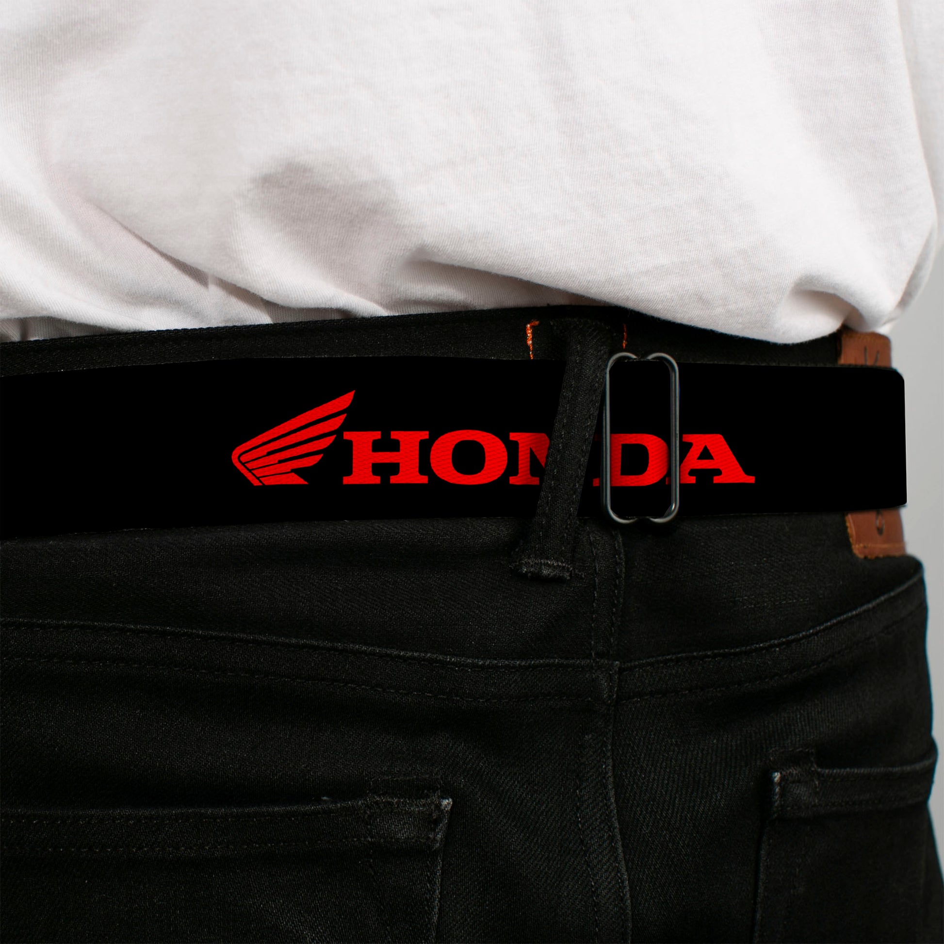 Honda Motorcycle Black Silver Seatbelt Belt - HONDA/Wing Logo Black/Red Webbing Seatbelt Belts Honda Motorsports