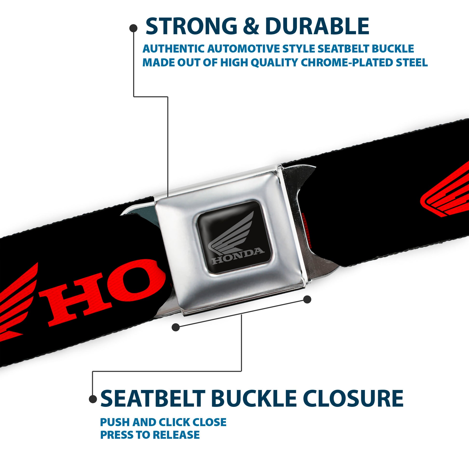 Honda Motorcycle Black Silver Seatbelt Belt - HONDA/Wing Logo Black/Red Webbing Seatbelt Belts Honda Motorsports