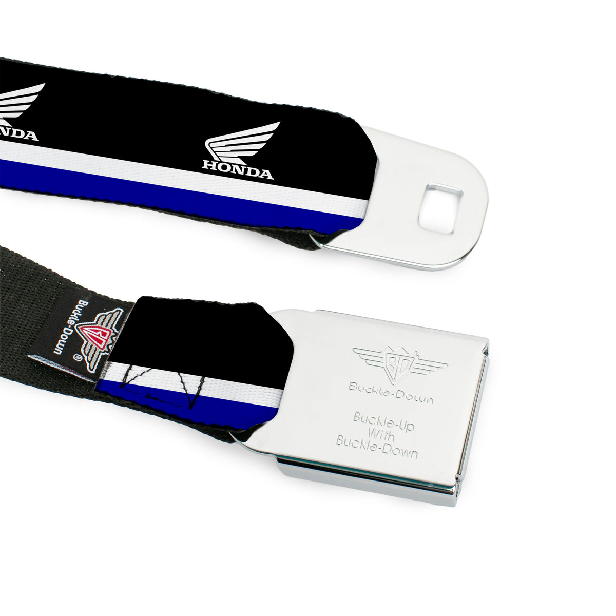 Honda Motorcycle Black/Silver Seatbelt Belt - HONDA Motorcycle Logo Stripe Black/White/Blue Webbing Seatbelt Belts Honda Motorsports
