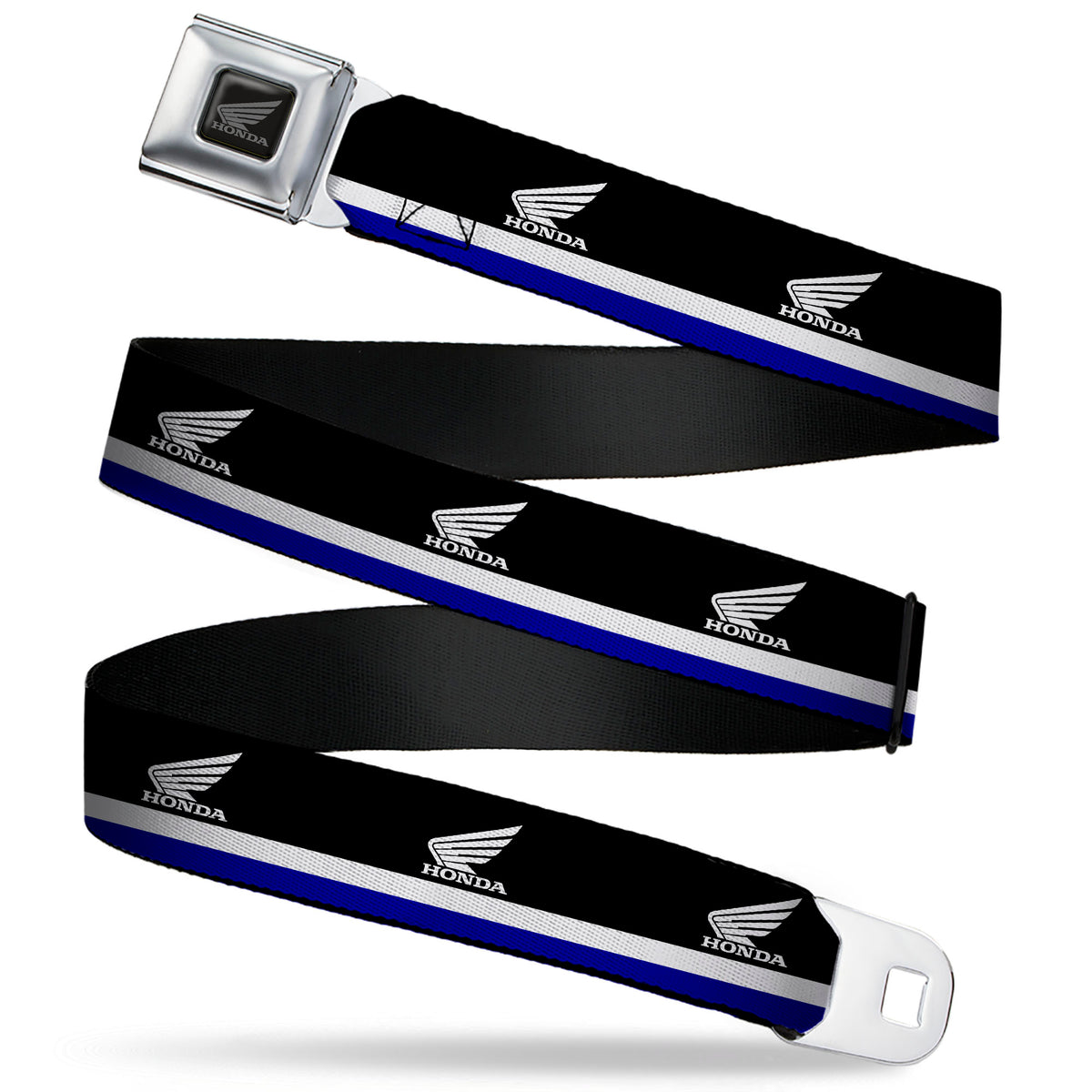 Honda Motorcycle Black/Silver Seatbelt Belt - HONDA Motorcycle Logo Stripe Black/White/Blue Webbing Seatbelt Belts Honda Motorsports