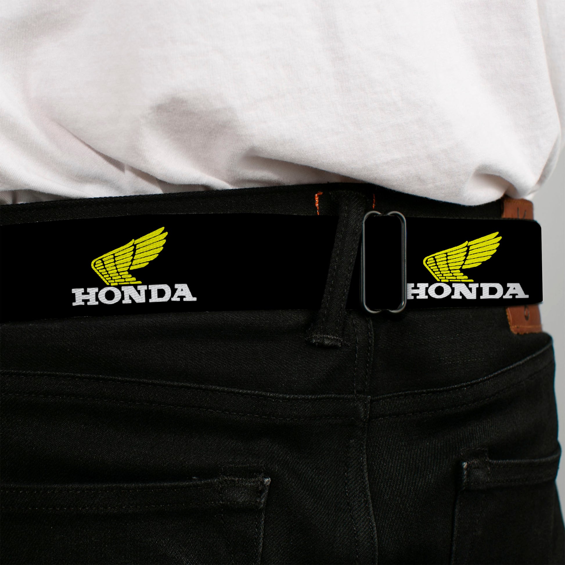 Honda Motorcycle Curved Logo Black Silver Seatbelt Belt - HONDA Motorcycle Curved Logo Black/Yellow/White Webbing Seatbelt Belts Honda Motorsports