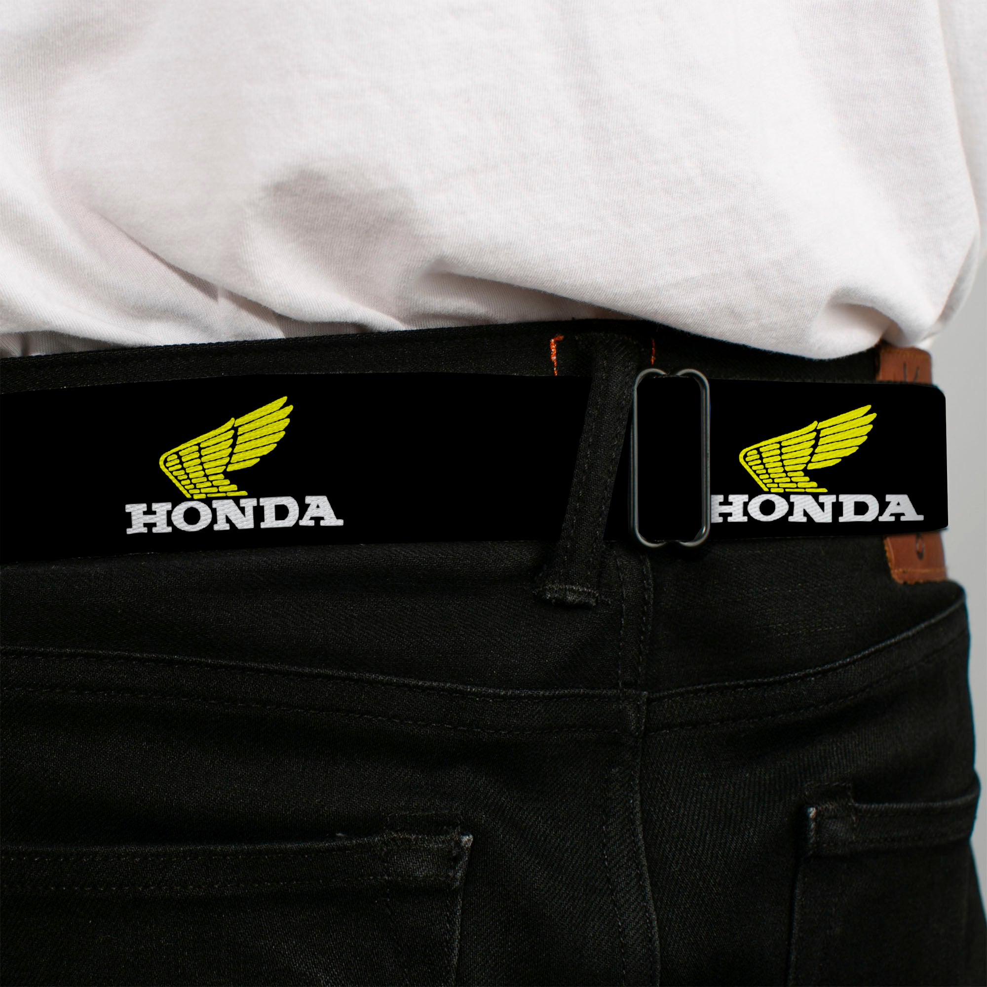 Honda Motorcycle Curved Logo Black Silver Seatbelt Belt - HONDA Motorcycle Curved Logo Black/Yellow/White Webbing Seatbelt Belts Honda Motorsports