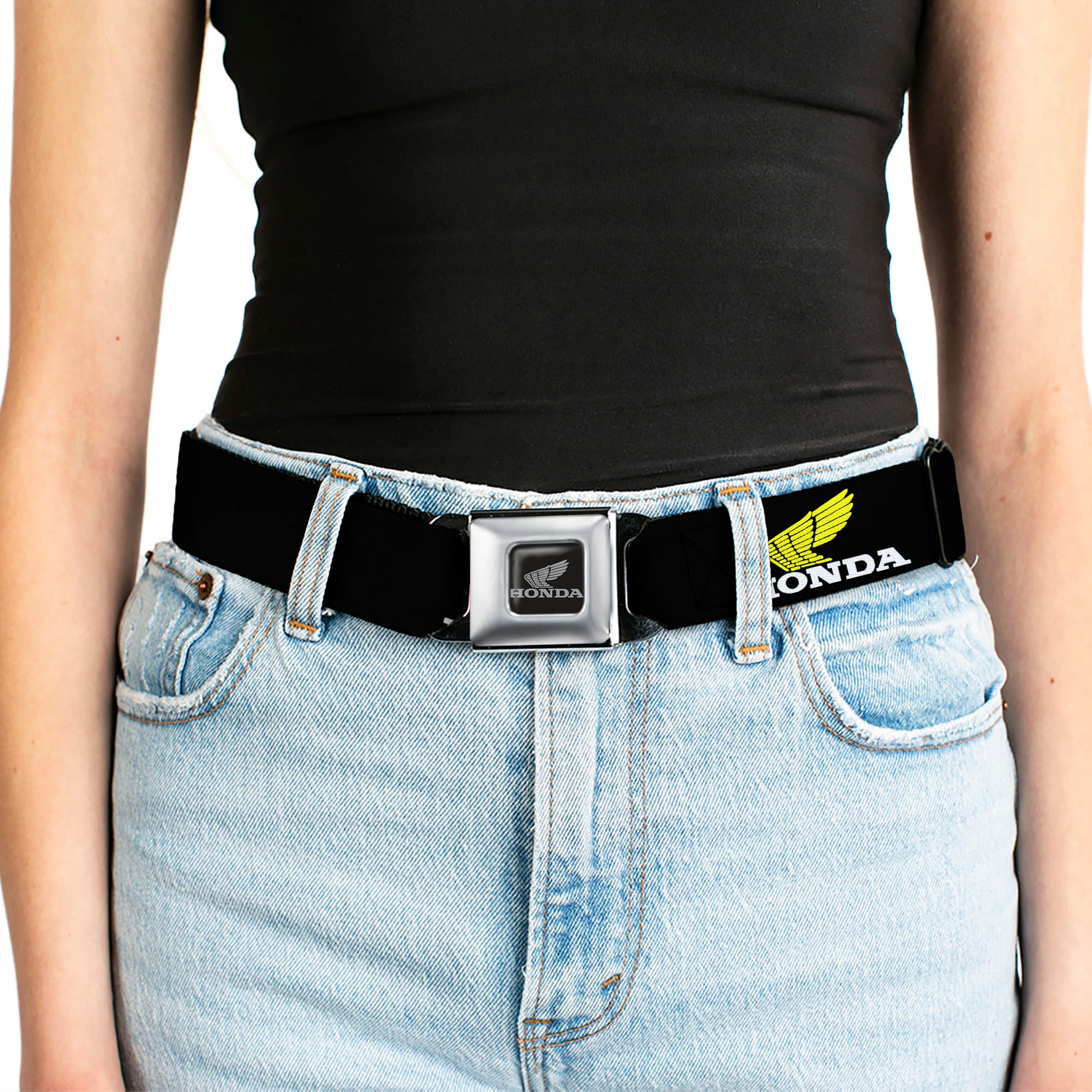 Honda Motorcycle Curved Logo Black Silver Seatbelt Belt - HONDA Motorcycle Curved Logo Black/Yellow/White Webbing Seatbelt Belts Honda Motorsports