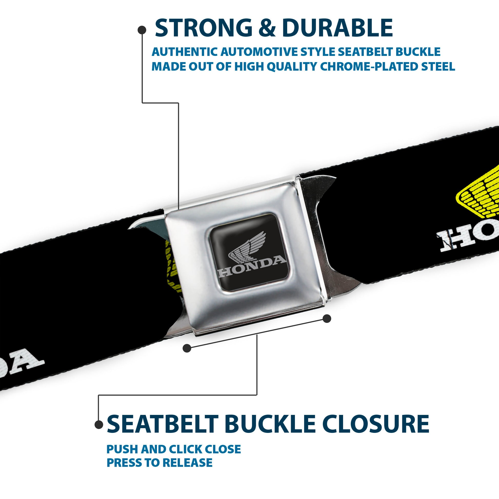 Honda Motorcycle Curved Logo Black Silver Seatbelt Belt - HONDA Motorcycle Curved Logo Black/Yellow/White Webbing Seatbelt Belts Honda Motorsports