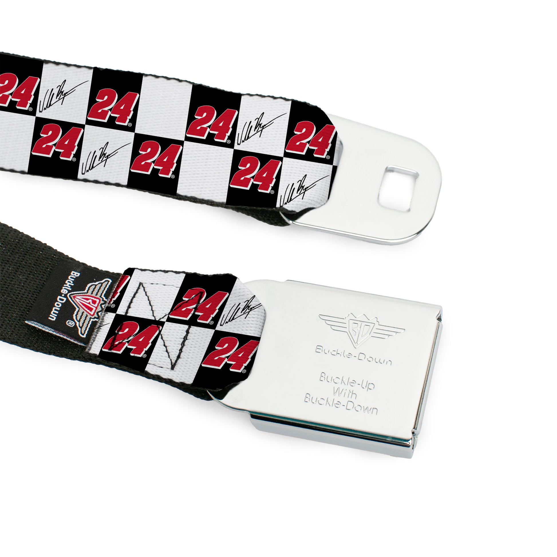 HENDRICK MOTORSPORTS Checker Logo Full Color Red/White Seatbelt Belt - William Byron Autograph and #24 Checker Logo Black/White/Red Webbing Seatbelt Belts Hendrick Motorsports