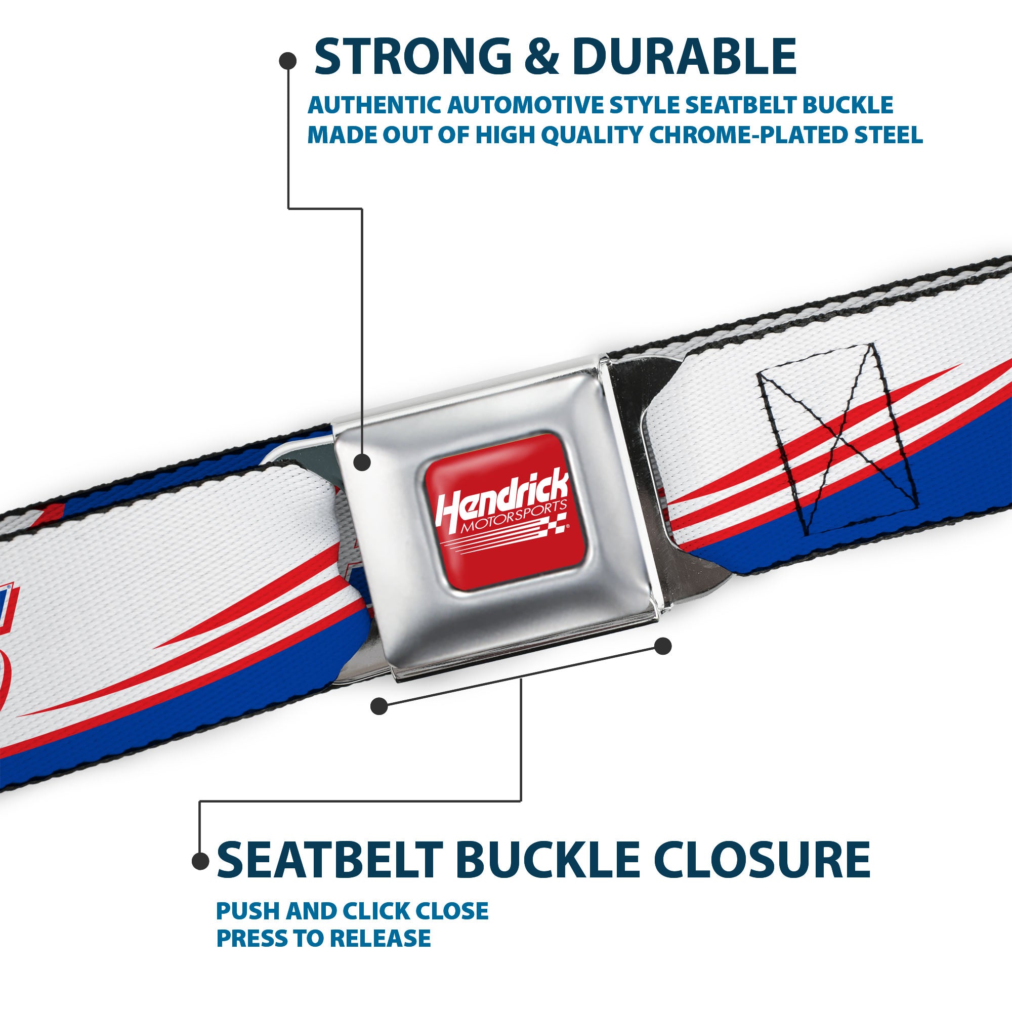 HENDRICK MOTORSPORTS Checker Logo Full Color Red/White Seatbelt Belt - Kyle Larson #5 Car Scheme White/Blue/Red Webbing Seatbelt Belts Hendrick Motorsports